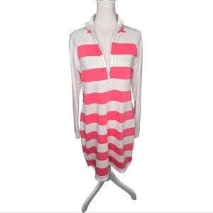 Tommy Bahama Thera Stripe Midi Dress Pink White Long Sleeve Sz S Nautical Sporty